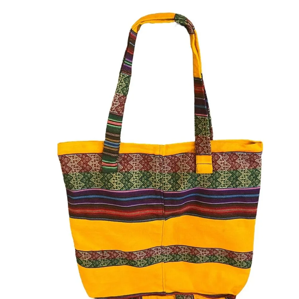 Peruvian Bag Purse Tote Inca Indian Tribal Textile Vintage Yellow Bold Colors
